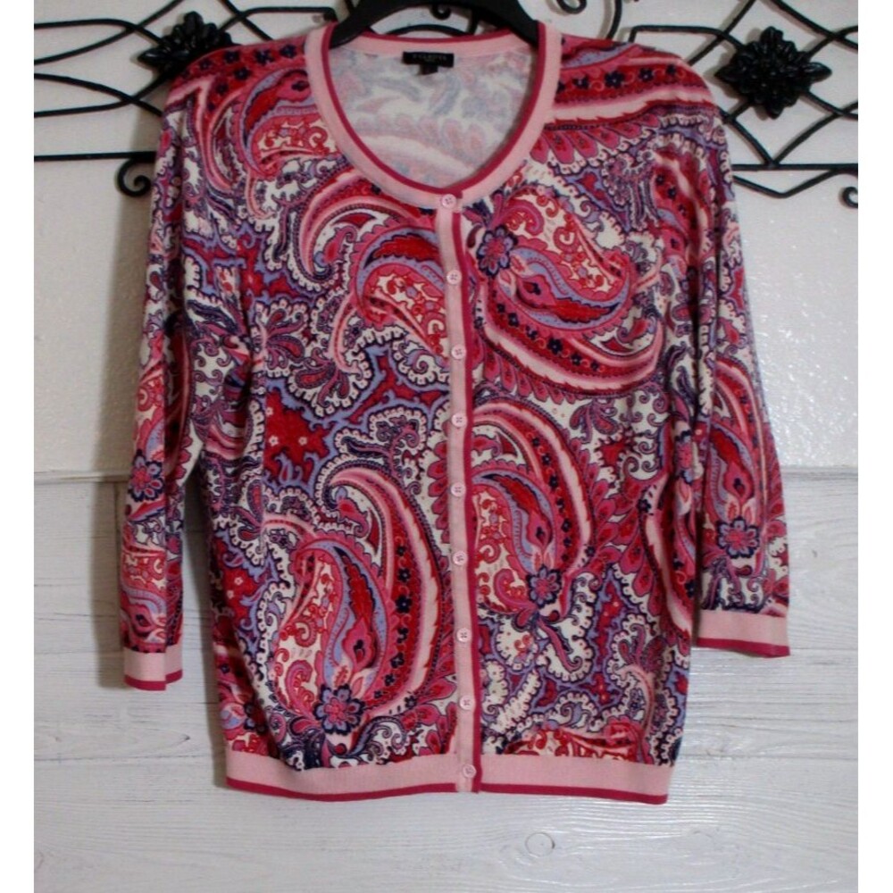 Talbots Cardigan Sweater Women's Size LP Multicolor Paisley Long Sleeve